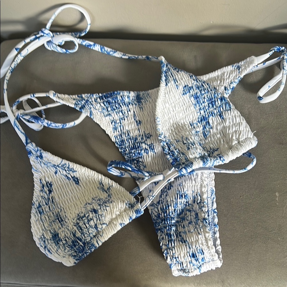 Amazon Soly Hux Bikini halter triangle tie side bikini set | floral blue white